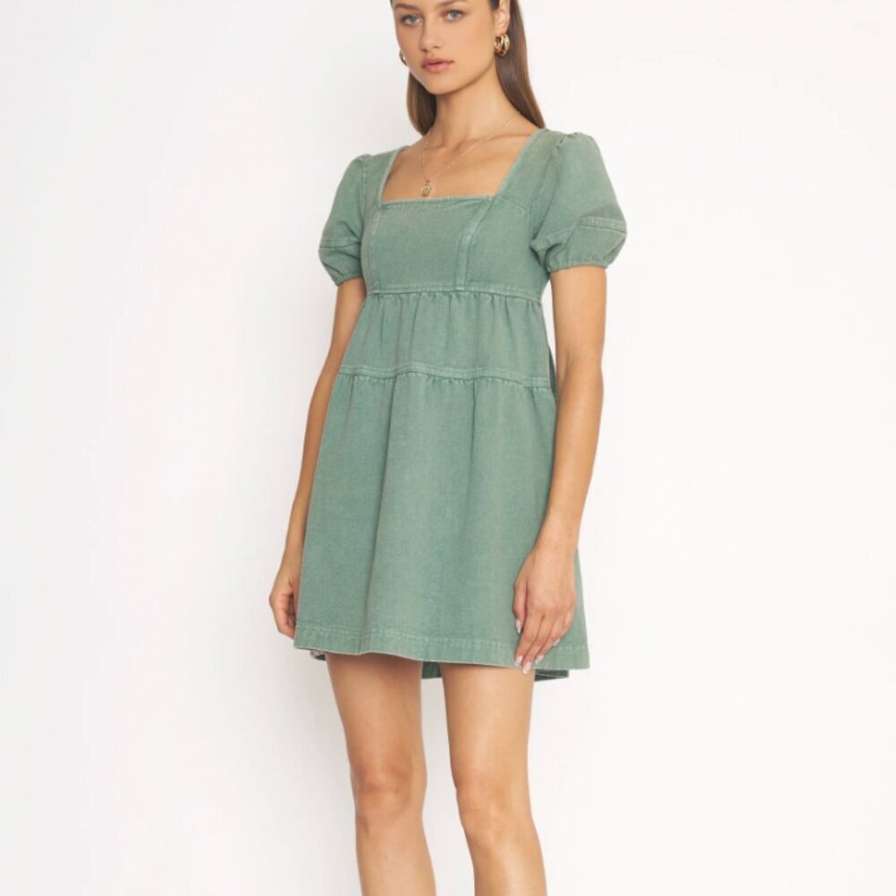 NWT Anthropologie 4SI3NNA Janessa Dress Green Denim Womens Size Large L $128 - Picture 4 of 4